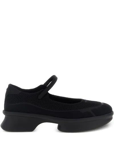 Prada Wavy Mesh Platform Ballerina Shoes In Black