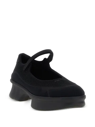 Prada Wavy Mesh Platform Ballerina Shoes In Black