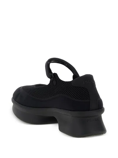 Prada Wavy Mesh Platform Ballerina Shoes In Black