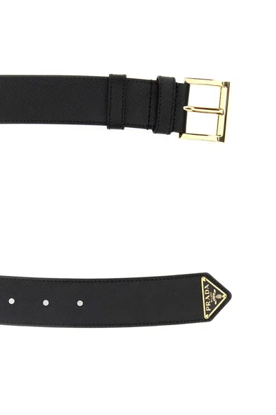 Prada Black Leather Belt With Triangle Logo In Black