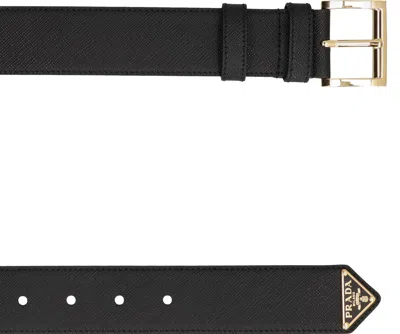 Prada Black Leather Belt With Triangle Logo In Black