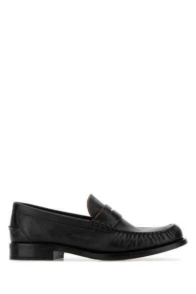 Prada Black Polished Leather Loafers In Multi