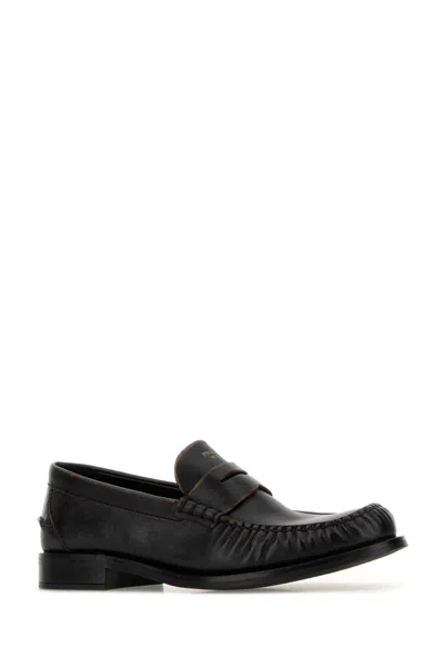 Prada Black Polished Leather Loafers In Multi