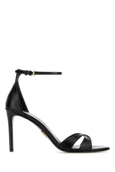 Prada Black Leather Sandals In Black