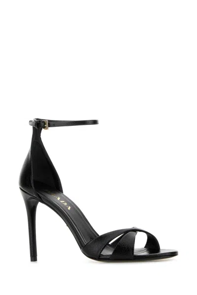 Prada Black Leather Sandals In Black