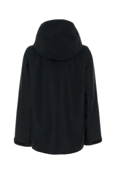 Prada Hooded Polyester Windbreaker Jacket Long Sleeves In Black