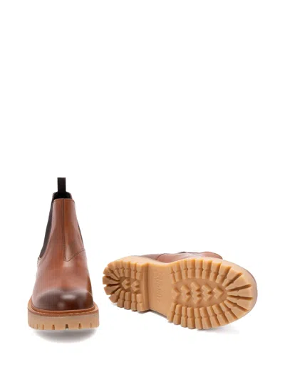 Prada Brown Leather Boots With Elastic Side Panels And Durable Sole In Brown