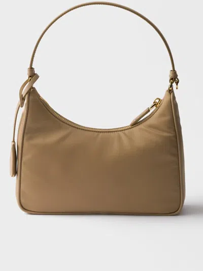 Prada Mini Re-edition 2005 Bag In Camel Re-nylon And Saffiano In Nude