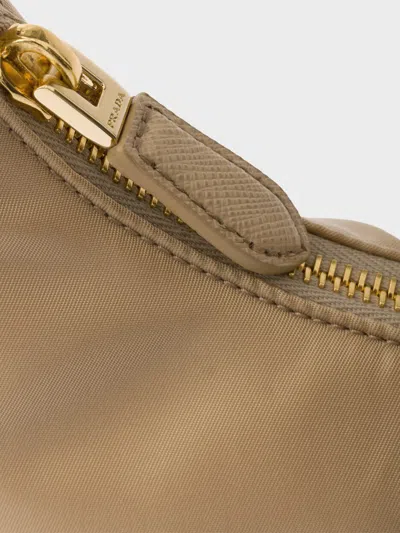 Prada Mini Re-edition 2005 Bag In Camel Re-nylon And Saffiano In Nude