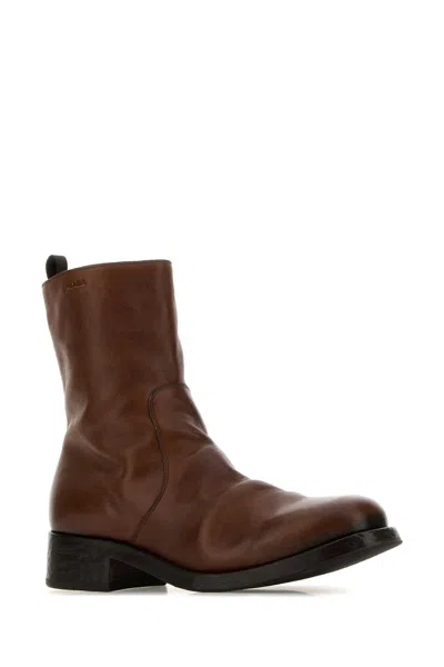 Prada Leather Ankle Boots In Brown