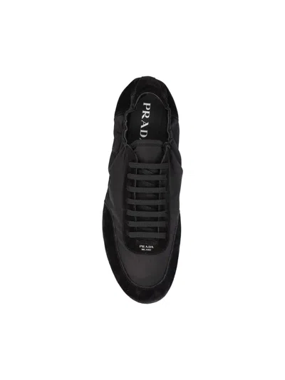 Prada Collapse Re-nylon And Suede Elasticized Sneakers In Black