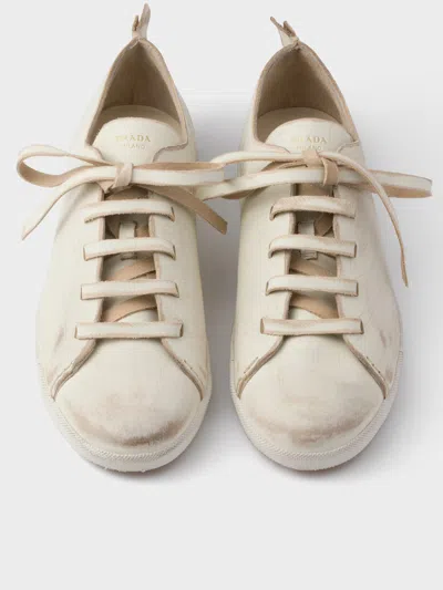 Prada Nude Leather Sneaker In White