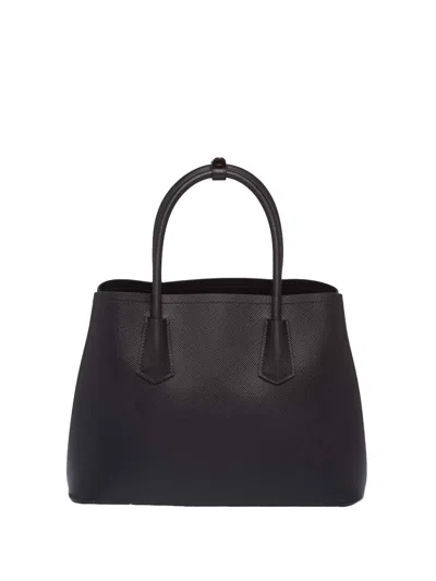 Prada Double Medium Leather Handbag In Black