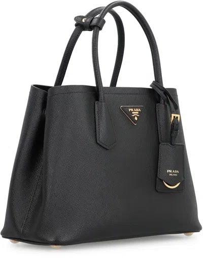 Prada Double Medium Leather Handbag In Black
