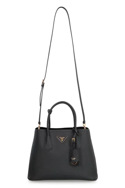 Prada Double Medium Leather Handbag In Black
