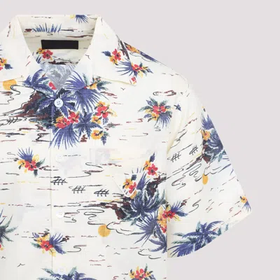 Prada Mens Yellow Printed Short-sleeve Bowling Cotton Shirt In Neutral
