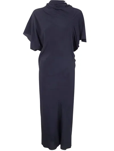 Rick Owens Asymmetric Neck Midi Dress In Blue
