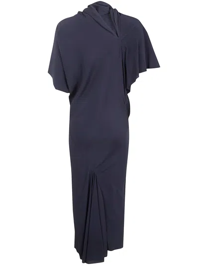 Rick Owens Asymmetric Neck Midi Dress In Blue