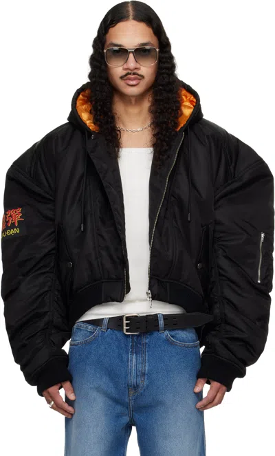 Lu'u Dan Black Distorted Ma1 Bomber Jacket In Black