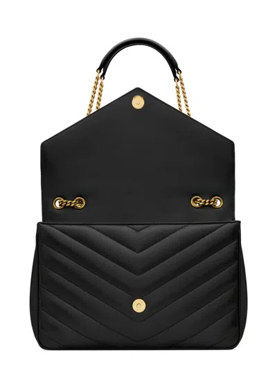 Saint Laurent Black Leather Large Lou Lou Shoulder Bag In Black
