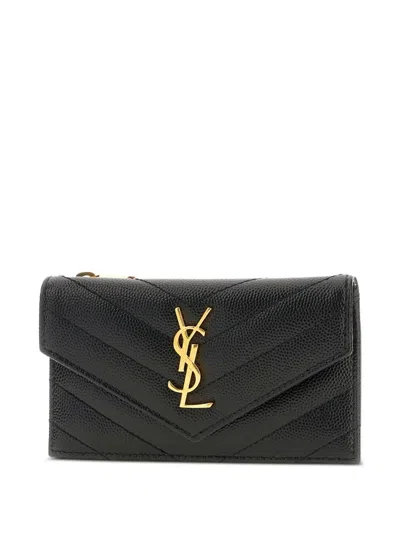 Saint Laurent Cassandre Matelassé Black Cardholder In Black