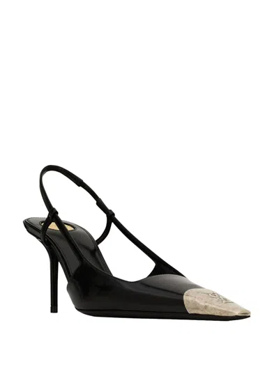 Saint Laurent Jeanne Slingback Pumps In Glazed Leather In Black