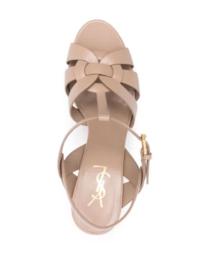 Saint Laurent Tribute Leather Sandals In Neutral