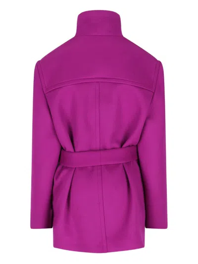 Saint Laurent Wool Mandarin Collar Coat In Purple