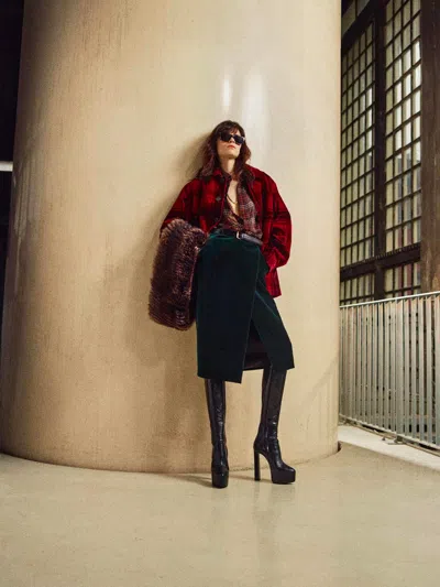 Saint Laurent Wrap-effect Cotton-velvet Midi Skirt In Black