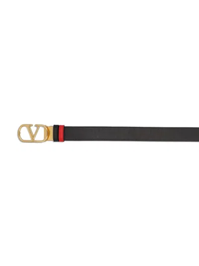 Valentino Designer Leather Belt Reversible Adjustable Length In Black