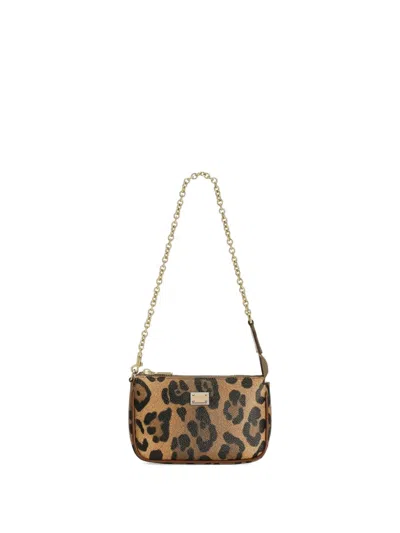 Dolce & Gabbana Girls Leather Leopard Print Shoulder Bag In Multi
