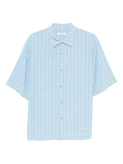 Sandro Geometric-pattern Shortt-sleeve Shirt In Blue