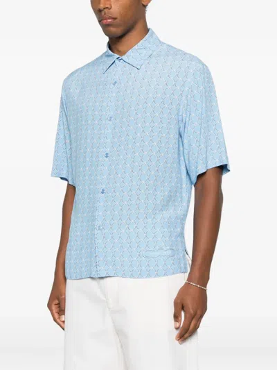 Sandro Geometric-pattern Shortt-sleeve Shirt In Blue