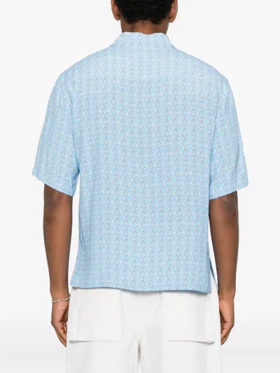 Sandro Geometric-pattern Shortt-sleeve Shirt In Blue