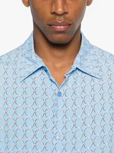 Sandro Geometric-pattern Shortt-sleeve Shirt In Blue