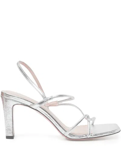 Sandro Leather Sandals With Block Heel In Silver