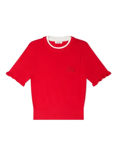 Sandro Contrast Collar Wool Sweater In Red