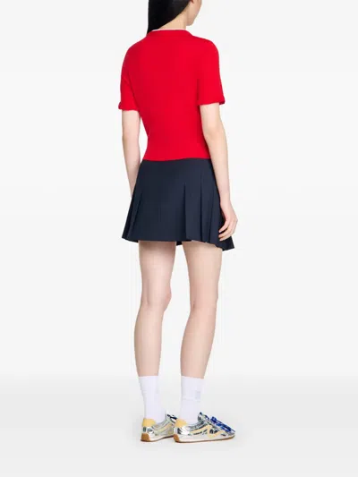Sandro Contrast Collar Wool Sweater In Red