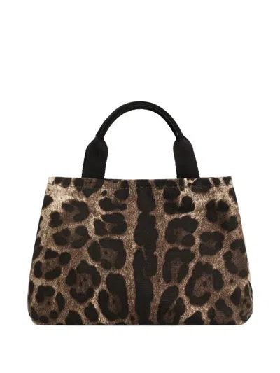 Dolce & Gabbana Leopard-print Logo-appliqué Tote Bag In Brown