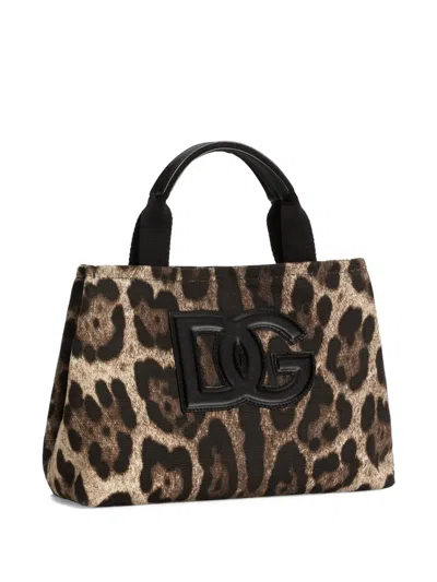 Dolce & Gabbana Leopard-print Logo-appliqué Tote Bag In Brown