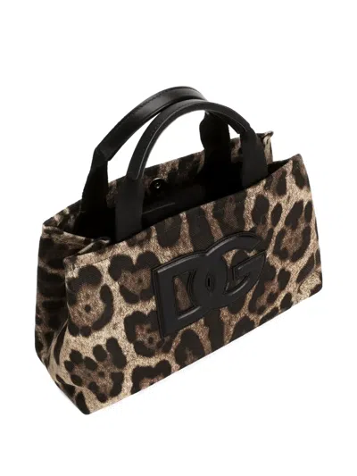 Dolce & Gabbana Leopard-print Logo-appliqué Tote Bag In Brown