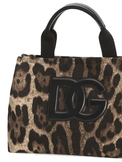 Dolce & Gabbana Leopard-print Logo-appliqué Tote Bag In Brown