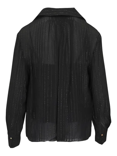 Vince Metallic Stripe Long Sleeve Top In Black