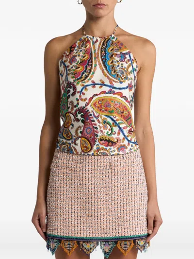 Etro Women Silk Top With American Neckline And Floral Paisley Pattern In Multi