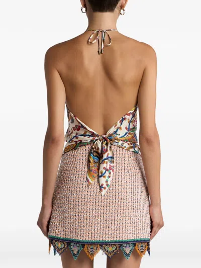 Etro Women Silk Top With American Neckline And Floral Paisley Pattern In Multi