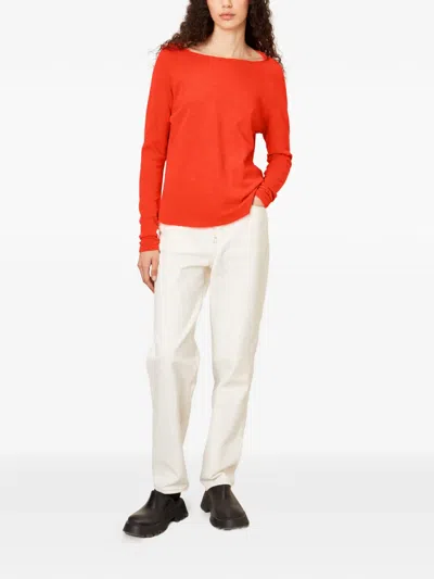 American Vintage Long-sleeve Boat-neck T-shirt In Orange