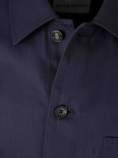 Givenchy Couture Seam Button-up Overshirt In Blue