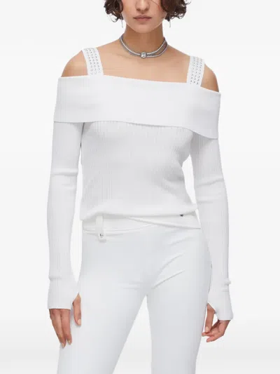 Liu •jo Studded Off-the-shoulder Sweater In White