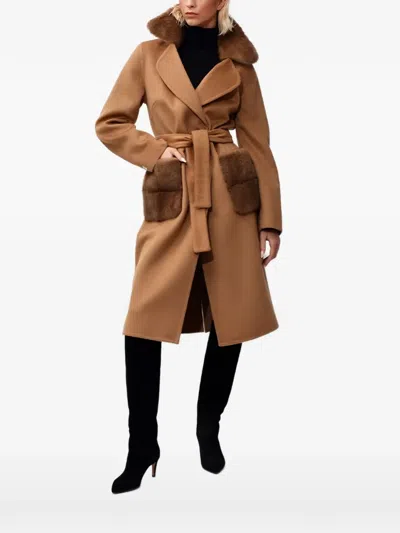 Poche Paris Belted Midi Coat In Brown