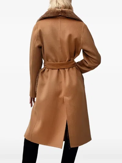 Poche Paris Belted Midi Coat In Brown